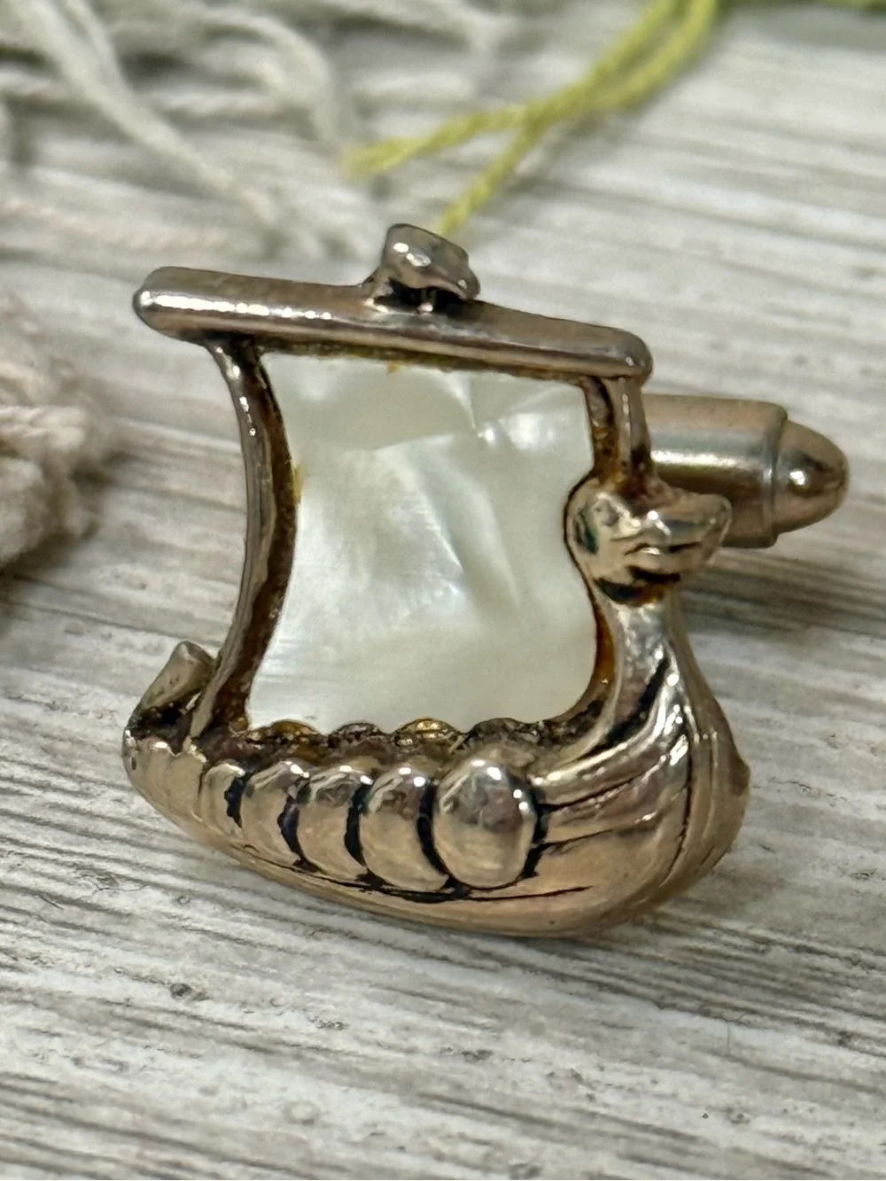 Viking Ship Mother-of-Pearl Cufflinks - Silver Tone